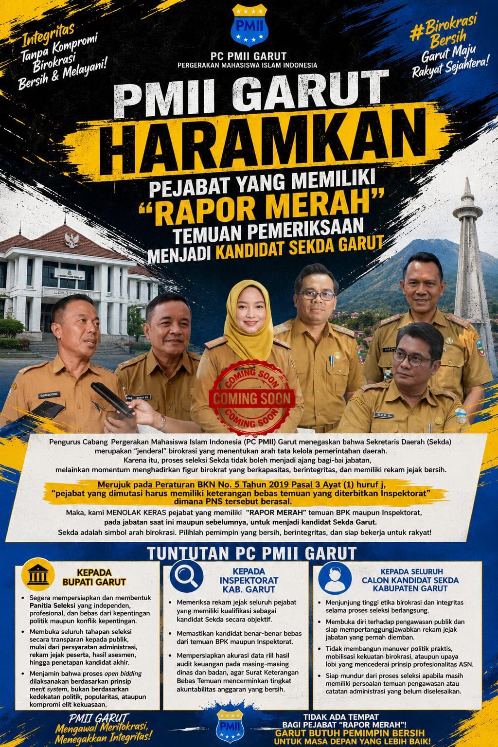 PMII Garut: Jabatan Sekda Harus Diisi Figur Bersih, Bukan Titipan Elite